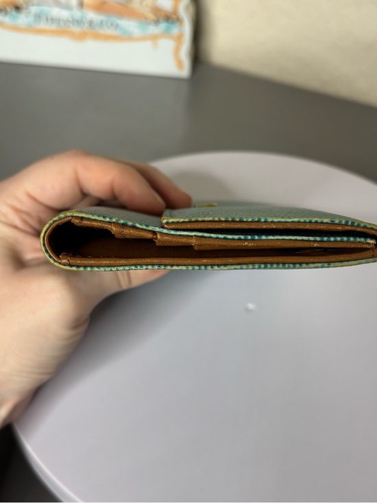 Vintage ETRO Milano Teal Lizard Embossed Leather Trifold Continental Wallet - Picture 13 of 14